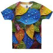 Детская 3D футболка с разноцветными мокрыми листьями