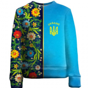 Дитячий 3D світшот з петриківським розписом і гербом України