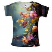 Женская 3D футболка с цветами над водой