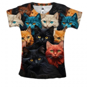 Жіноча 3D футболка Різнокольорові коти