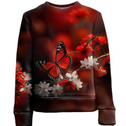 Дитячий 3D світшот з біло-червоними квітами та метеликом