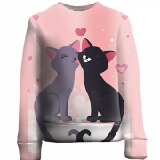 Детский 3D свитшот с влюбленными серым и черным котом
