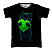 3D футболка Кислотный кот с сердцем
