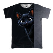 3D футболка с котом выглядывающим из-за стены