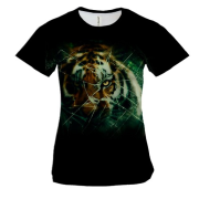 Женская 3D футболка Тигр за разбитым стеклом