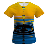 Женская 3D футболка С желто-синей каплей воды