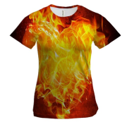 Женская 3D футболка с огненным сердцем