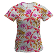 Жіноча 3D футболка з червоними квітами