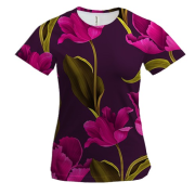 Жіноча 3D футболка з рожевими квітами (2)