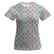Жіноча 3D футболка з квітковими шпалерами