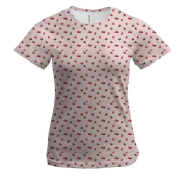 Женская 3D футболка с клубничными обоями