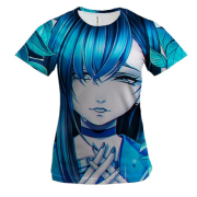 Женская 3D футболка с аниме артом "Девушка с голубыми волосами"