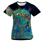 Жіноча 3D футболка з неоновим котом