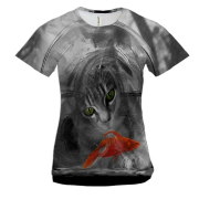 Жіноча 3D футболка з котом і золотою рибкою