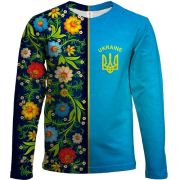 Дитячий 3D лонгслів з петриківським розписом і гербом України