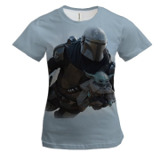 Женская 3D футболка Малыш Грогу в полете