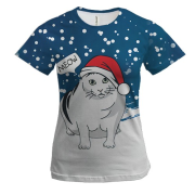 Жіноча 3D футболка Новорічний кіт Бендер (мем)