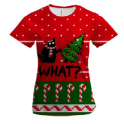 Жіноча 3D футболка What cat та ялинка