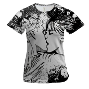 Жіноча 3D футболка Чорно-білий поцілунок 2