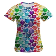 Жіноча 3D футболка Серця веселка 4