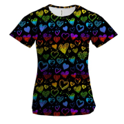 Женская 3D футболка Сердца радуга 2