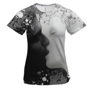 Женская 3D футболка Черно-белый поцелуй