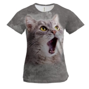 Женская 3D футболка с удивленным котом