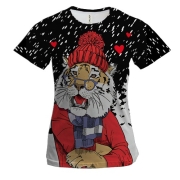 Жіноча 3D футболка «Тигр у червоному»