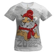 Женская 3D футболка Тигр а шарфе 2022