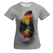 Женская 3D футболка Перо с пейзажем