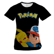 Жіноча 3D футболка Еш та Пікачу - Pokemon