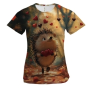 Женская 3D футболка Влюбленный Ежик