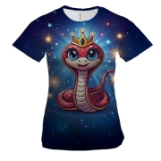 Женская 3D футболка со змеей в короне