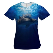 Жіноча 3D футболка з дельфінами у воді