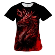 Женская 3D футболка Красный огненный дракон (2)