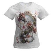 Жіноча 3D футболка Дракон у квітах