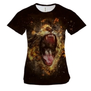 Жіноча 3D футболка Вогненна паща лева
