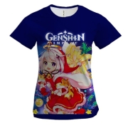 Жіноча 3D футболка Новорічна Паймон - Genshin Impact