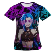 Женская 3D футболка League Of Legends - Аркейн Джинкс неон