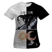 Женская 3D футболка Кокушибо, Солнце и Луна - Клинок, рассекающий демонов