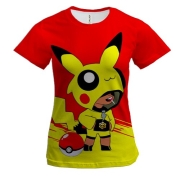 Женская 3D футболка "Brawl Stars "Леон Пикачу"