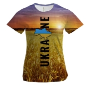 Жіноча 3D футболка Ukraine (поле пшениці на заході сонця)