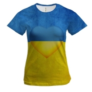 Женская 3D футболка с желто-синим сердцем