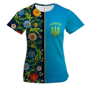 Жіноча 3D футболка з петриківським розписом і гербом України