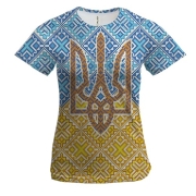 Жіноча 3D футболка з українським візерунком і гербом