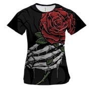 Жіноча 3D футболка зі скелетом і трояндою