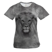 Женская 3D футболка Лев на сером фоне