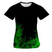 Женская 3D футболка Зеленый Огонь