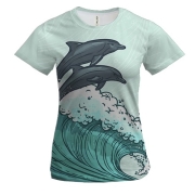 Женская 3D футболка с дрейфующими дельфинами