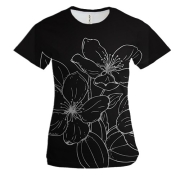 Женская 3D футболка с белыми контурными цветами